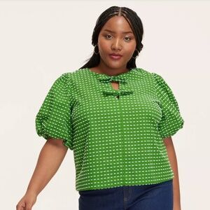 kate spade new york x Target - Green Polka Dot Bow Short Sleeve Blouse (Size XL)